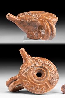 Rare Roman Redware Pottery Oil Lamp Guttos