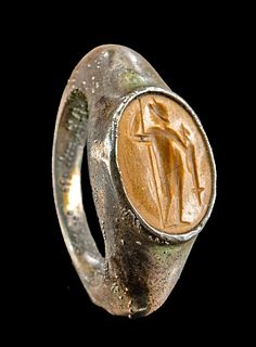 Roman Silver and Yellow Jasper Intaglio Ring