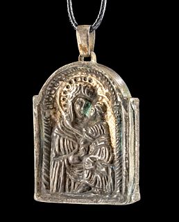 Byzantine Silver Pendant with Madonna & Christ