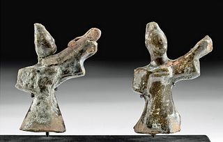 2 Chinese Han Glazed Pottery Groom Archers
