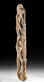 20th C. Indonesian Asmat Carved Wood Ancestor Pole