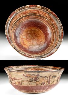 Maya Copador Polychrome Pottery Dog Deity Bowl