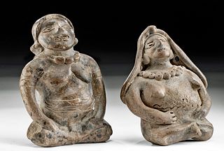 Rare Pair of Proto Maya Pottery Seated Female Figures