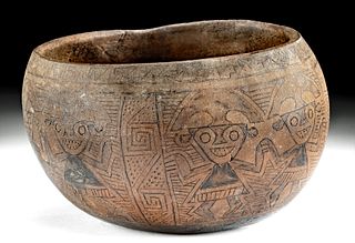 Chancay Pyro Engraved Gourd w/ Human Figures