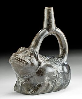 Pre-Columbian Moche Blackware Pottery Frog Vessel