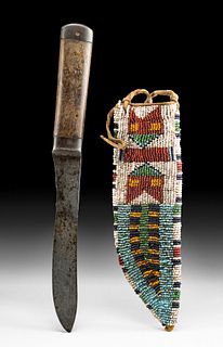19th C. Native American Cheyenne Beaded Sheath & Knife