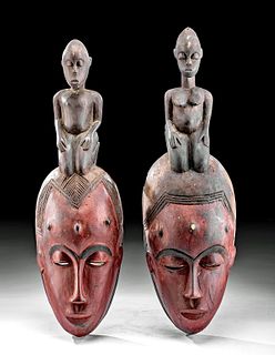 Pair of Mid 20th C. African Guro Wood Female Gu Masks