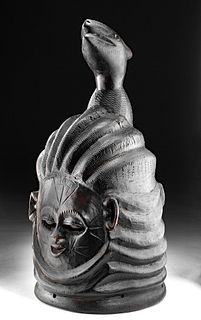 Early 20th C. African Mende Janiform Helmet Mask