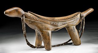 20th C. African Dinka Wood Headrest - Abstract Reptile