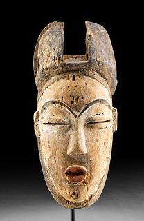 Early 20th C. Gabon Punu Polychrome Wood Mask