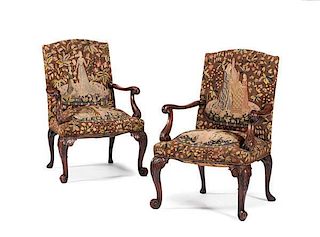Pair of English Library Chairs in Needlework 