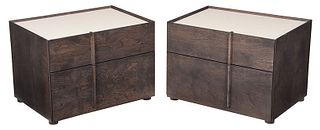 Pair Contemporary Glass Top Bedside Tables