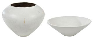 Two White Architectural Pottery Planters
