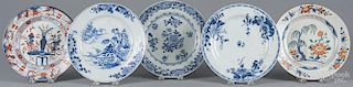 Five Chinese Kangxi period porcelain plates, approximately 9'' dia. Provenance: DeHoogh Gallery