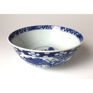 Antique Chinese Blue & White Porcelain Bowl Qing period 
