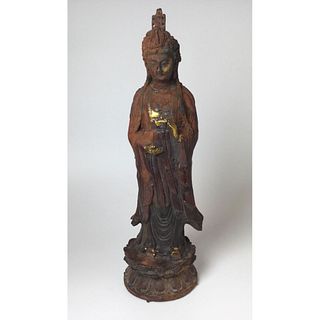 Chinese Cast Iron Guanyin Buddha Statue