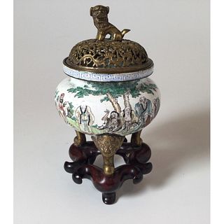 Antique 19thc. Tripod Incense Enamel Bronze