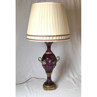 Early 1900's Amethyst Glass And Bronze Mounted Lamp