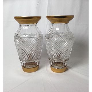 Pair of Cut Crystal and Gilt Vases