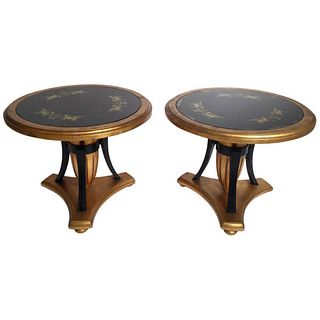 Pair of Reverse Painted Round Giltwood Bunching Tables