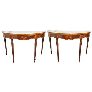 Pair of English Adam Style Demilune Console Tables by Maitland Smith