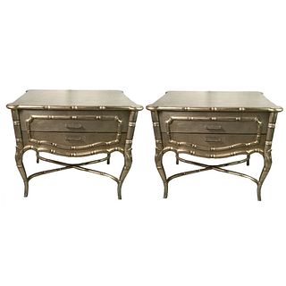 Silver Giltwood Faux Bamboo Style Custom Made Side or End Tables