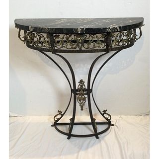 Oscar Bach Demilune Iron and bronze marble top table
