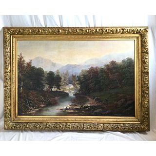 Large Paul Ritter Oil on Canvas Landscape Hudson River