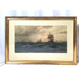 Early 1900's Watercolor of Sailing Ship Signed