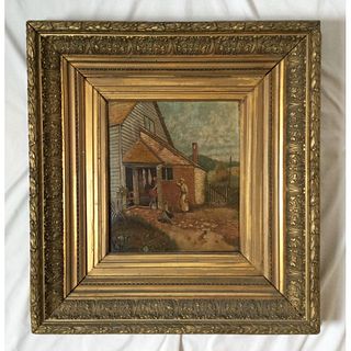 Painting Oil on Board of Primitive Farmhouse