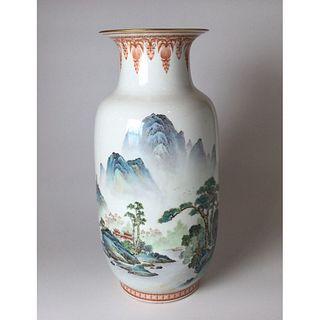 Antique Chinese Famille Rose Vase Painted with a Landscape