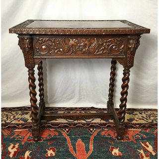 Carved English Oak Side Table