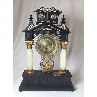 Austrian Ebonized Wood and Alabaster Table Clock