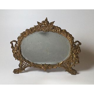 Early 1900's Solid Brass Dresser Mirror with Cherubs