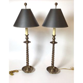 Pair Tall Brass Barley Twist Candlestick Lamps