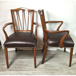 Pair of Mahogany and Leather Hepplewhite Style Armchairs