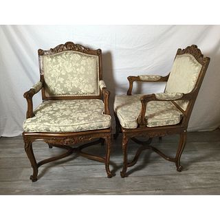 Pair of Hand Carved Walnut Armchairs
