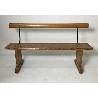 Mustard Painted Bench with Iron Brackets and Shoe Feet