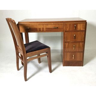 Art Deco Kneehole Desk with Matching Chair
