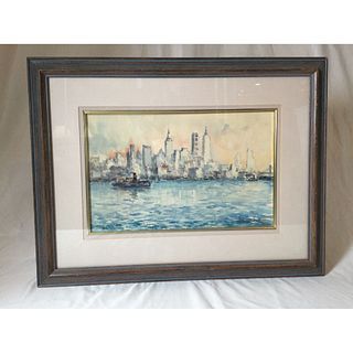 Mid Century 1960's Watercolor of NYC Skyline