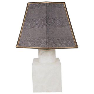 Mid Century Marble Table Lamp with Custom-Made Shark Skin Shade