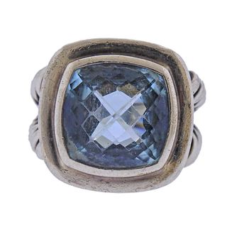 David Yurman Albion Sterling Silver Blue Topaz Cable Ring 