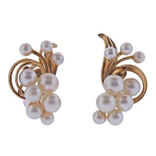 Mid Century 14k Gold Pearl Earrings