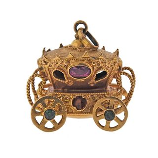 18k Gold Gemstone Carriage Charm