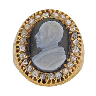 Antique English 18k Gold Diamond Cameo Ring