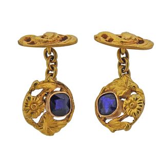 Antique Art Nouveau 18k Gold Gemstone Cufflinks
