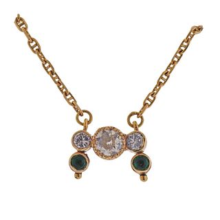 14k Gold Diamond Emerald Pendant Necklace