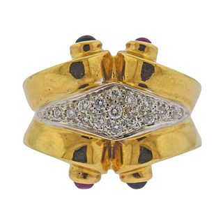 18k Gold Diamond Ruby Sapphire Ring