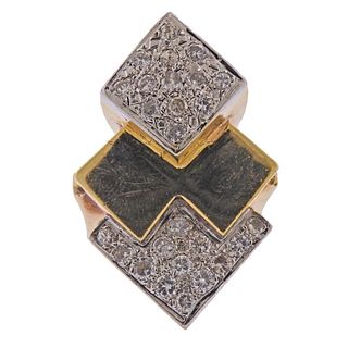 1970s 14k Gold Diamond Geometric Ring 
