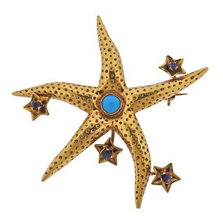 Tiffany & Co 18k Gold Sapphire Turquoise Starfish Brooch